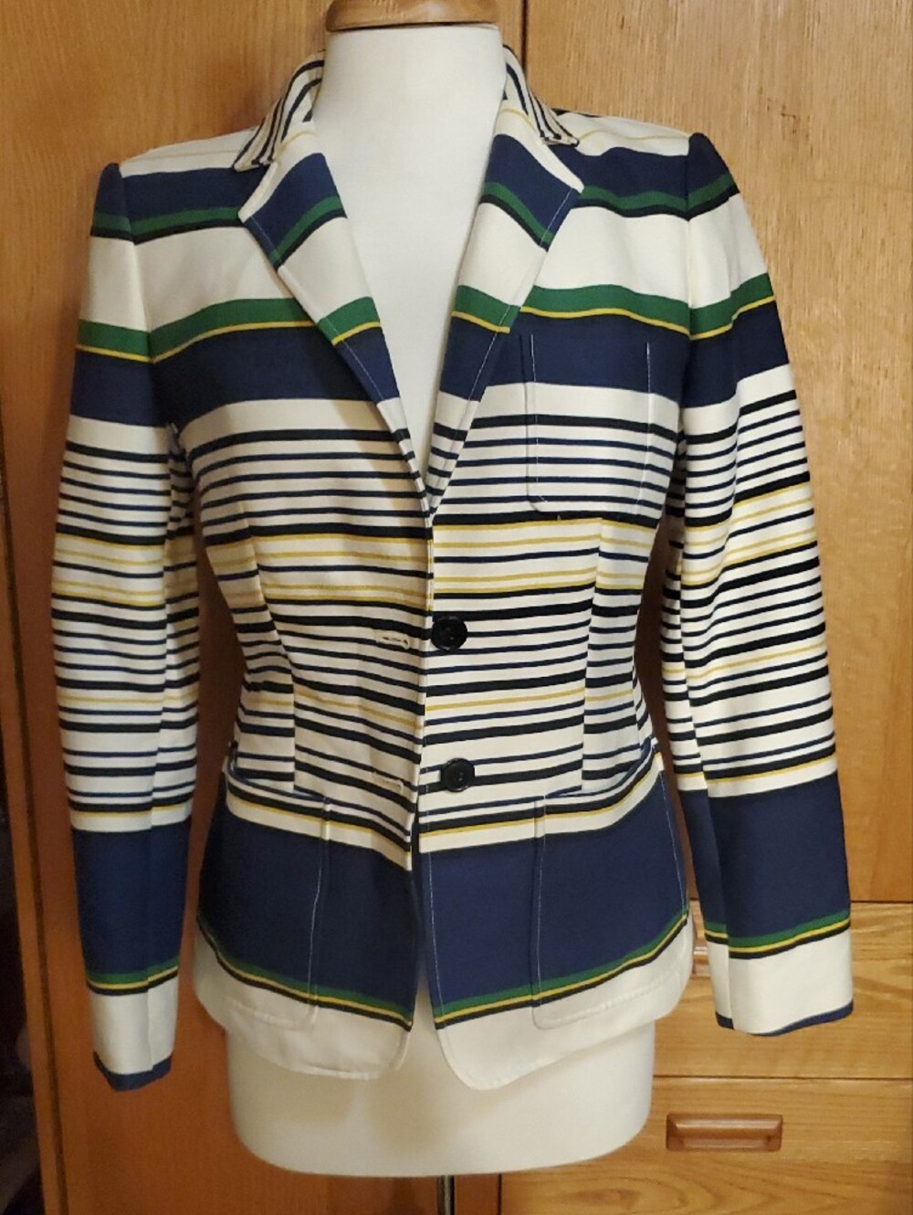 Tommy Hilfiger Navy, Green, White & Yellow Striped Blazer Jacket